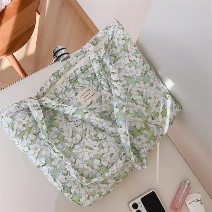 Sac fourre-tout en coton fleuri pour femme, sac à main ChimChic, sac à poignée supérieure gonflé, sa