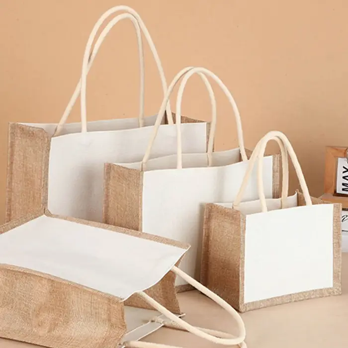 Sac fourre-tout en toile de jute réutilisable vintage