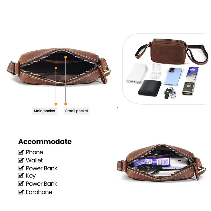 JOYIR en cuir véritable Mini sac de messager voyage sac à bandoulière pour femmes hommes téléphone portable sac à main