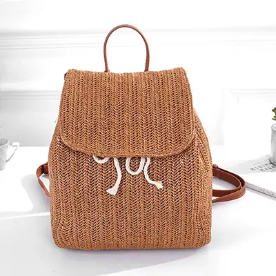 Sac à dos tissé en paille pour femmes
