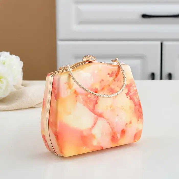 Pochette de soirée en Pu à motif de marbre d'inspiration de luxe