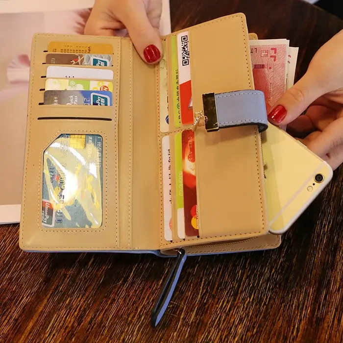 Dames mode portefeuille en cuir PU téléphone sac à main femme feuilles creuses pochette sac à main pour femmes porte-cartes de monnaie longs portefeuilles