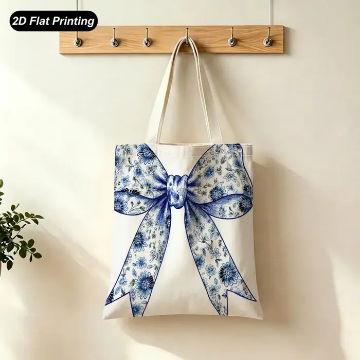 Sac fourre-tout de grande capacité à motifs floraux bleus et blancs avec nœud