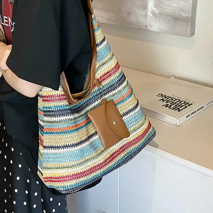 Sac fourre-tout tissé à la main grande capacité pour femme