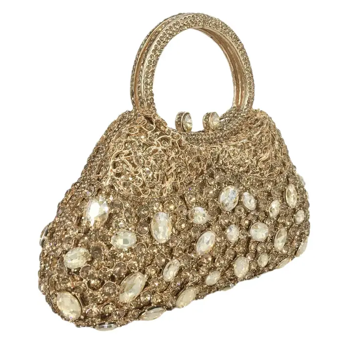 Boutique De FGG femmes sacs à main De soirée dorés poignée supérieure pochettes en cristal fourre-tout en métal