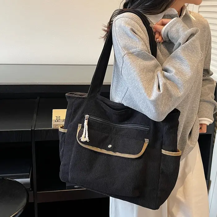 Sac fourre-tout en velours côtelé grande capacité pour femme