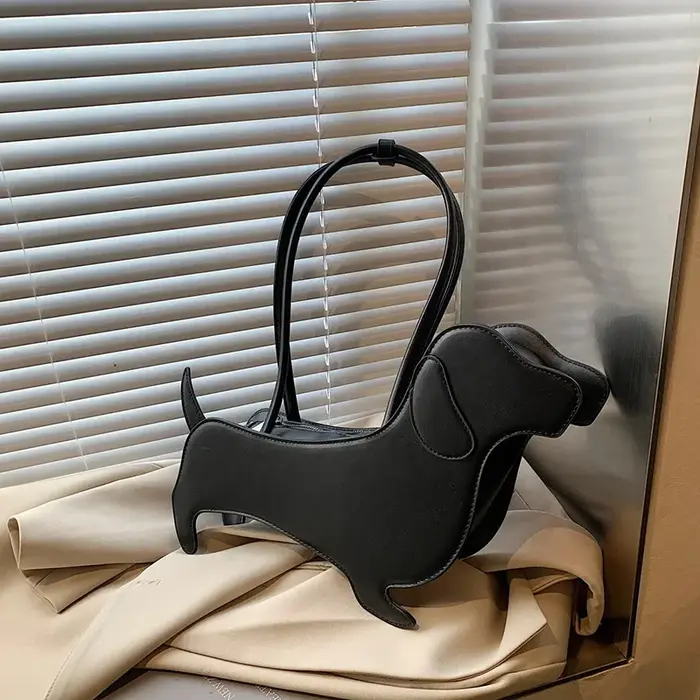 Sac à bandoulière teckel tridimensionnel en cuir PU