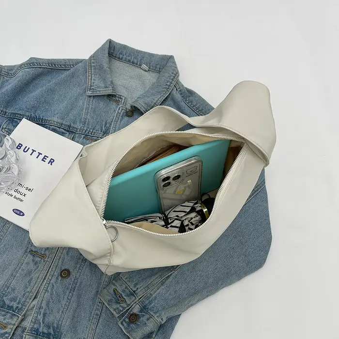 Femmes sac nouveau seau en Nylon mode solide fermeture éclair Portable Hobos sac à bandoulière sacs à main