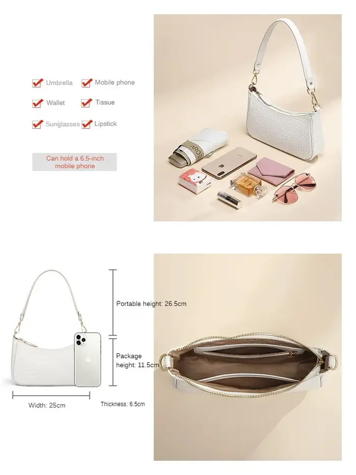 Sac sous les bras en cuir véritable pour femme