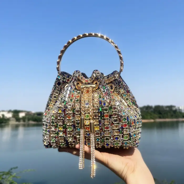 Sacs à main et sacs à main de luxe pour femmes, pochette seau, sac de banquet de soirée, sac à bandoulière en strass cristal