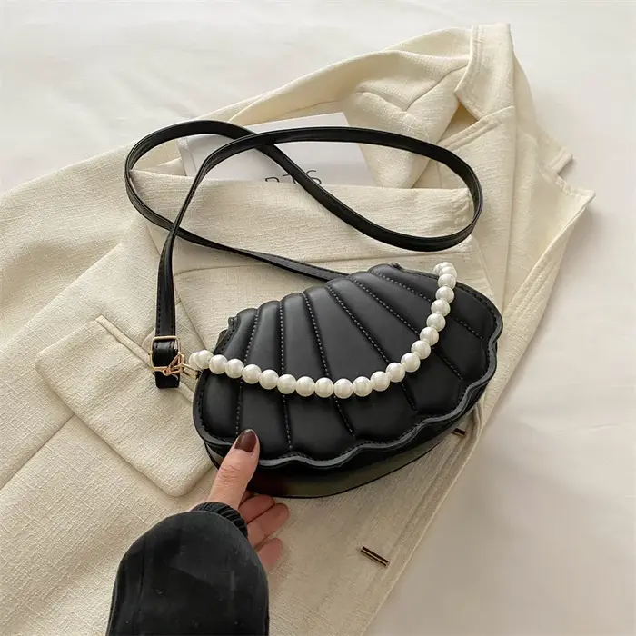 Sac à bandoulière en cuir PU pour femmes et filles, sac à bandoulière minimaliste avec perles de hau