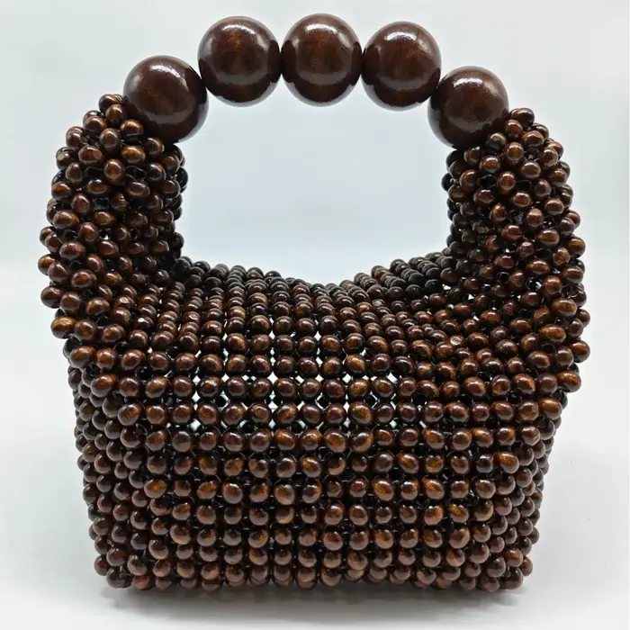 Sac à main perlé fait main pour femme, sac seau en perles de bois, sac de soirée, sac à bandoulière 