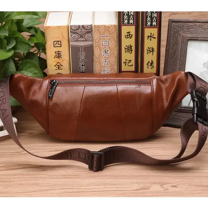 Sac banane en cuir véritable pour hommes