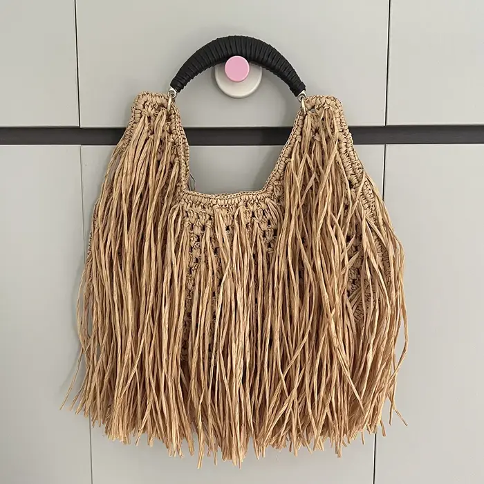 Sac fourre-tout bohème en paille à franges grande capacité