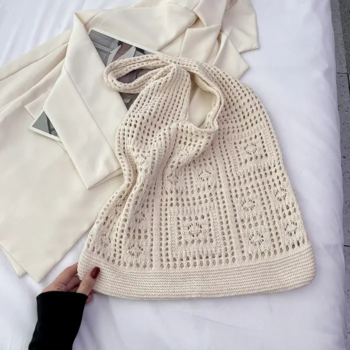 Sacs fourre-tout au crochet simple pour femmes, sac à main à poignée supérieure, creux, décontracté, à la mode, initié, dames, shopping
