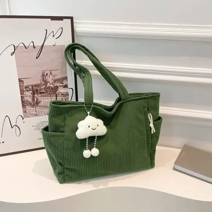 Sac fourre-tout décontracté vintage en velours côtelé pour femme