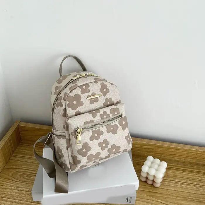 Sac à dos tendance en toile à fleurs, sac à bandoulière en cuir PU à motif floral, sac à main grande