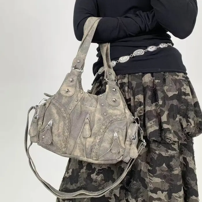 Y2k Spicy Girl moto sacs à bandoulière pour femmes millénaire rétro sous les bras sac sous-culture s