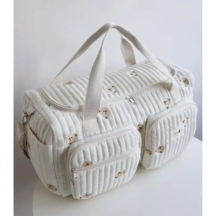 Petit ours sac à couches brodé grande capacité léger sac fourre-tout à langer loisirs avec bandoulière sac de maman