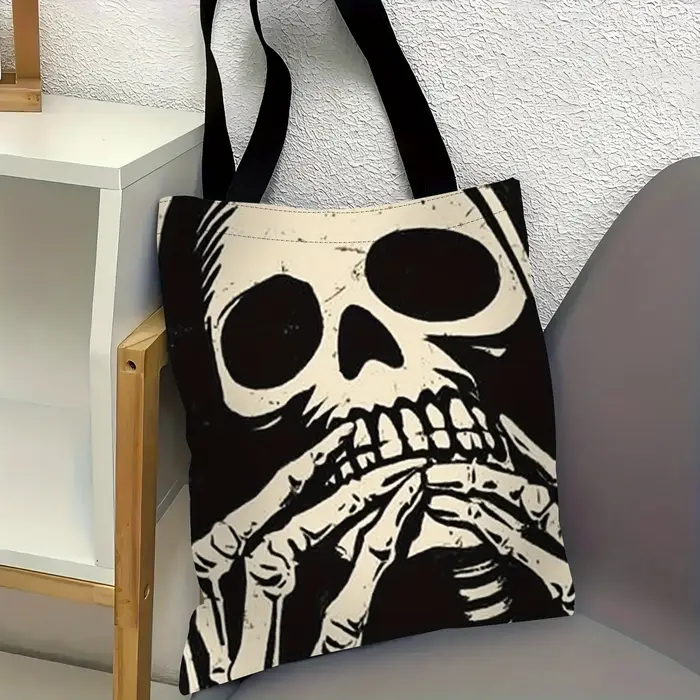 Sac fourre-tout humoristique d'Halloween, style hippie gothique, avec crânes noirs effrayants, sacs 