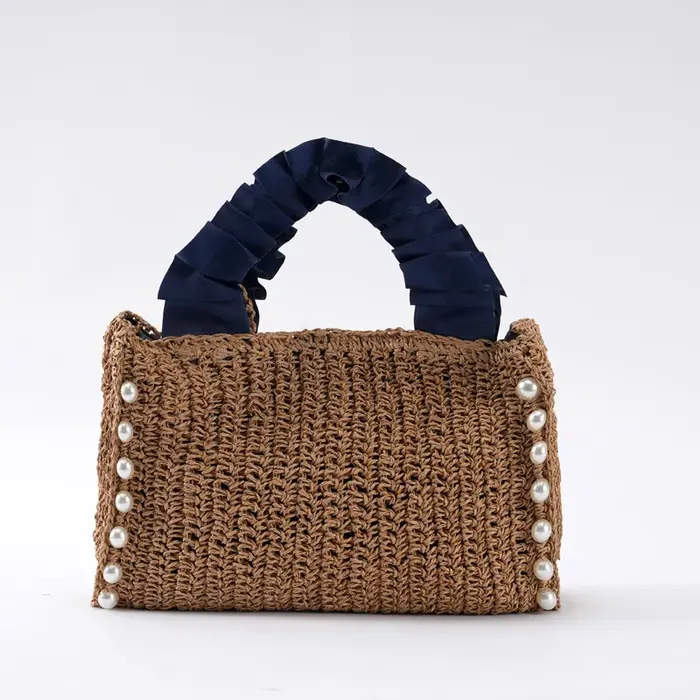 Sacs à main en paille pour femmes, style bohème, avec poignée froncée, fourre-tout tissé, fait-main,