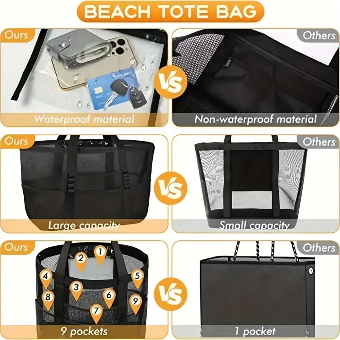 Grand sac de plage en filet grande capacité pour la natation