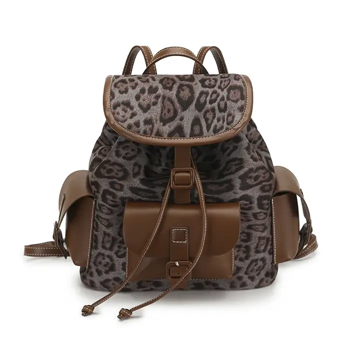 Sac à dos rétro imprimé léopard pour femmes, sac à dos multi-usages en Pu, grande capacité, épaule s