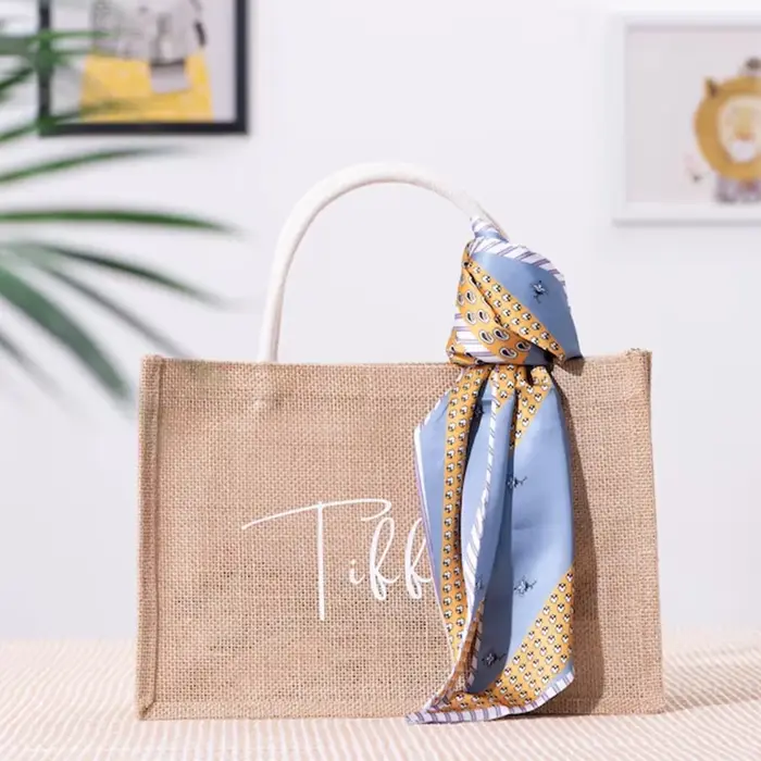 Sacs fourre-tout personnalisés en Jute pour demoiselle d'honneur