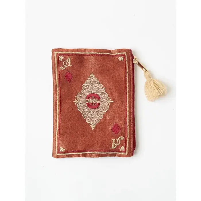 Sac de maquillage à motif de carte de Poker brodé à la main de Style japonais