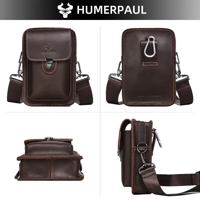 HUMERPAUL sac de taille pour hommes Crazy Horse cuir petits sacs à bandoulière qualité pochette de téléphone multifonctionnelle