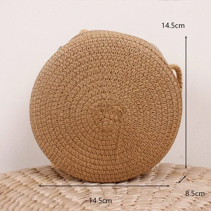 Sac rond en paille tissé pour femmes