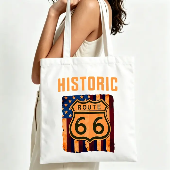 Sac fourre-tout en toile avec motif de panneau routier vintage, style rétro pour les courses quotidi