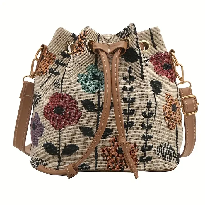 Sac seau à motif floral papillon, style bohème, tendance et polyvalent, adapté aux déplacements quot
