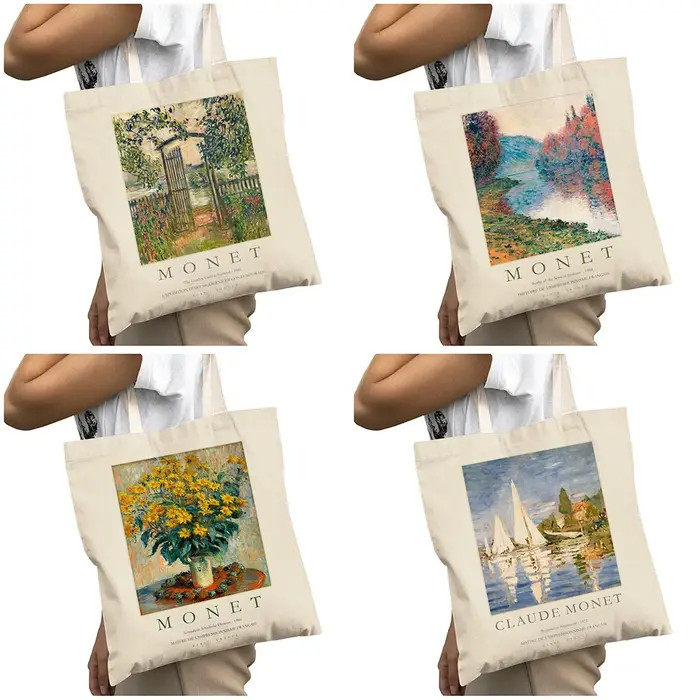 Vintage Claude Monet fille épaule fourre-tout sac à main dame sacs à provisions paysage exposition Art femmes grand sac de shopping 40x45 cm