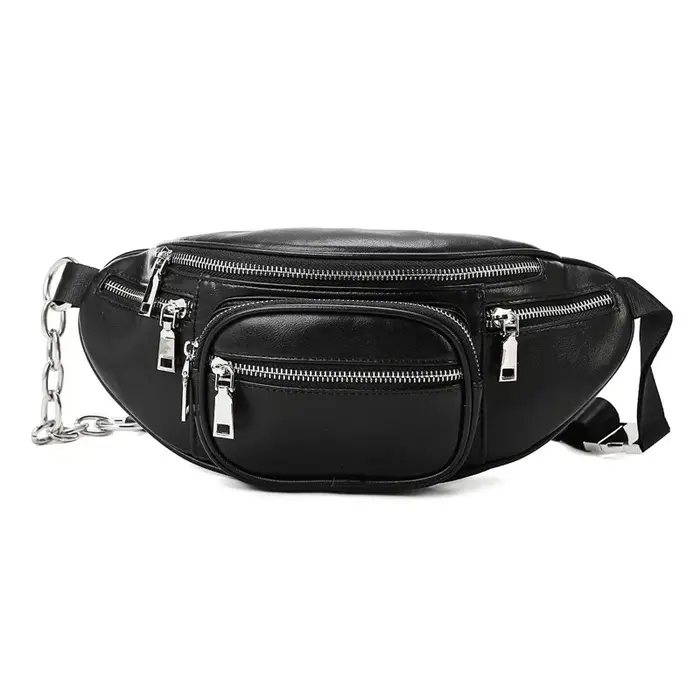JIEROTYX-Sac banane en cuir pour femme, sac à main de poitrine, sacs ceinture, noir, sexy, punk, got