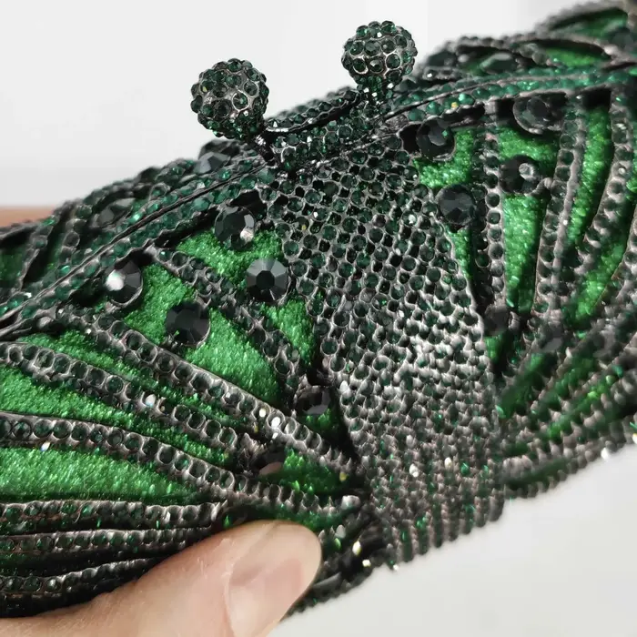 Boutique De FGG Emerald Green Crystal Clutch Evening Bags for Women Formal Party Minaudiere Handbags Wedding Bridal Purse