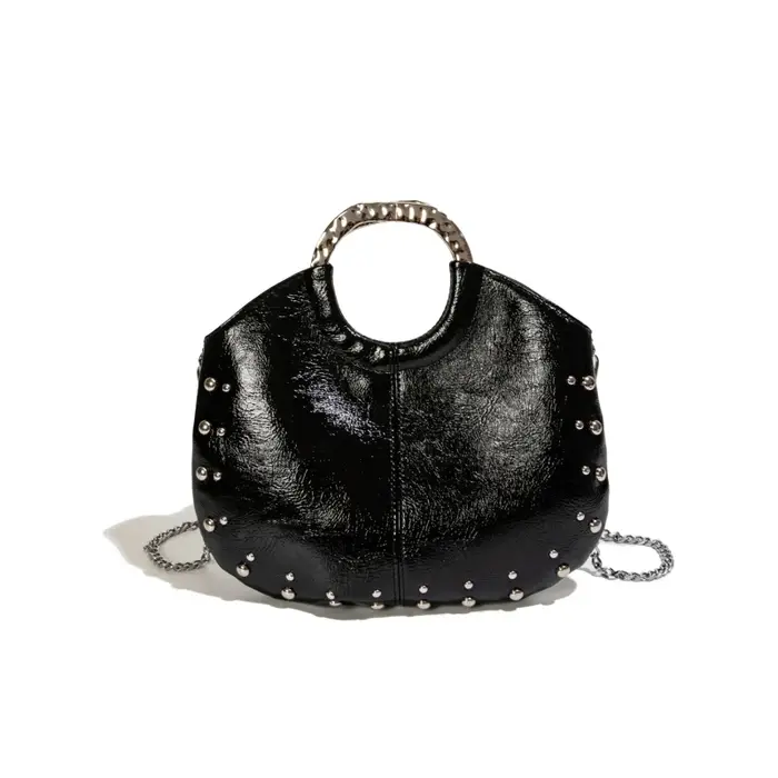 Sac à main vintage bordeaux pour femme, style punk, décorations rivets, sacs à bandoulière chaîne, n