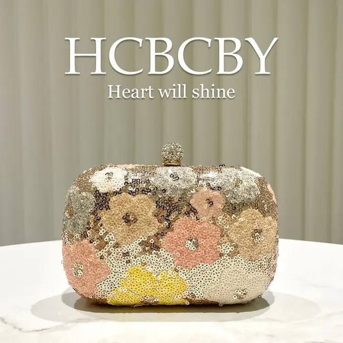 Petit sac à main en sequins à fleurs fraîches couleur champagne