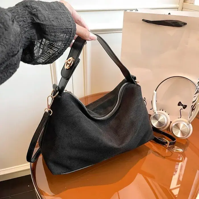 Faux daim couleur unie fermeture éclair doux sac carré confortable polyvalent Simple sacs à bandoulière 2025 hiver rétro mode fourre-tout décontracté