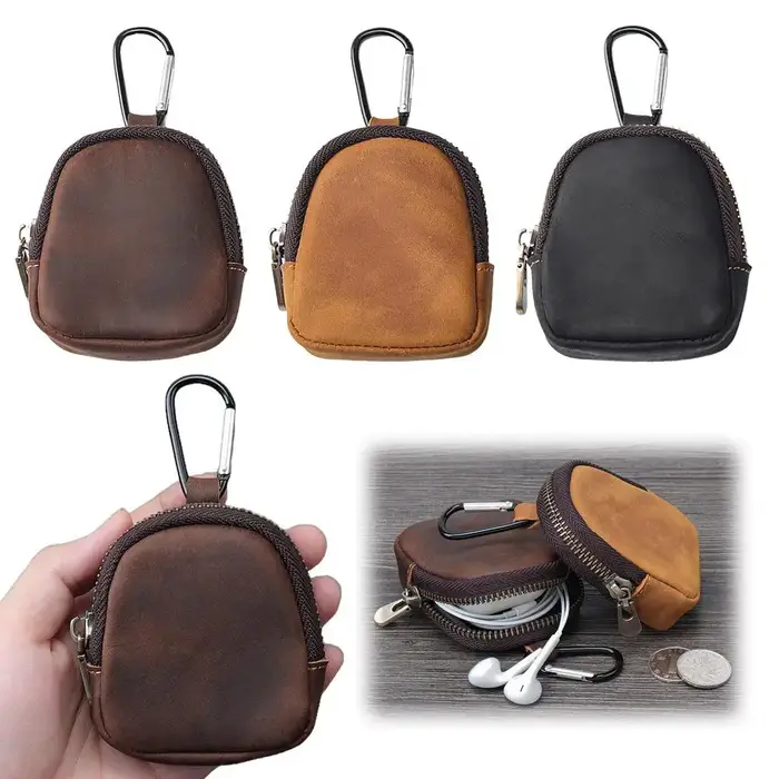 Mini porte-monnaie en cuir PU avec mousqueton