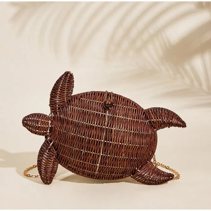 Sac bandoulière en rotin tressé motif tortue mignon