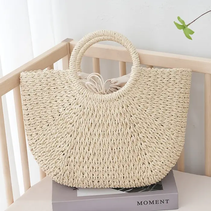 Sac d'été en paille demi-lune pour femmes