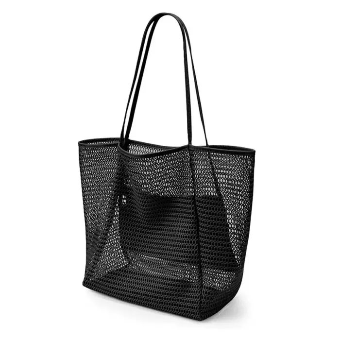 Sac de plage grande capacité pour femme - Sac à bandoulière en polyester tissé durable avec ouverture supérieure pour les voyages et le shopping