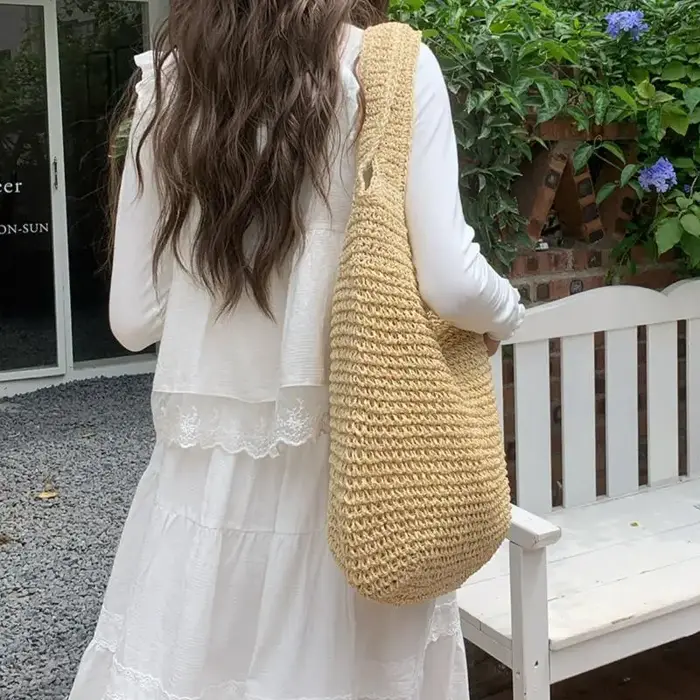 Sac à bandoulière en paille tressée pour femmes
