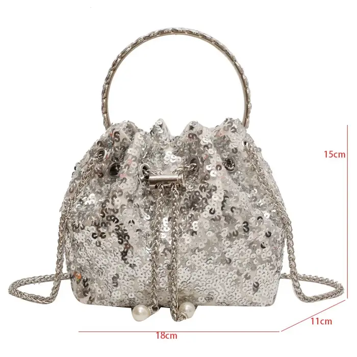 Sac à main à paillettes brillantes argentées pour femmes