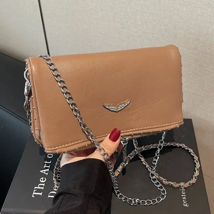 Nouveau Sac Enveloppe Aile Incrusté de Diamants Style Français 2026 - Sac ZV Tendance et Polyvalent - Sac Bandoulière Rétro Classique