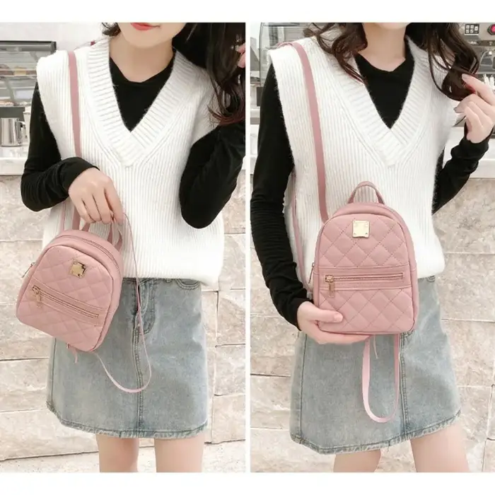 Mini Lingge broderie petit sac à dos mode couleur unie fermeture éclair femmes sac à bandoulière grande capacité en cuir PU voyage sac à dos