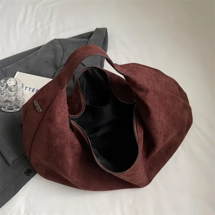 Sac à Main Demi-Lune en Faux Daim Souple pour Femme, Cabas Hobo de Grande Capacité, Fourre-Tout Sous les Bras, Mode Coréenne, Haute Qualité