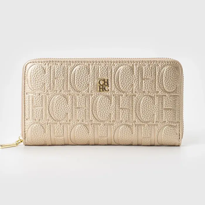 Portefeuille long CH Designer pour femme, gaufré, avec fermeture éclair, plusieurs emplacements pour