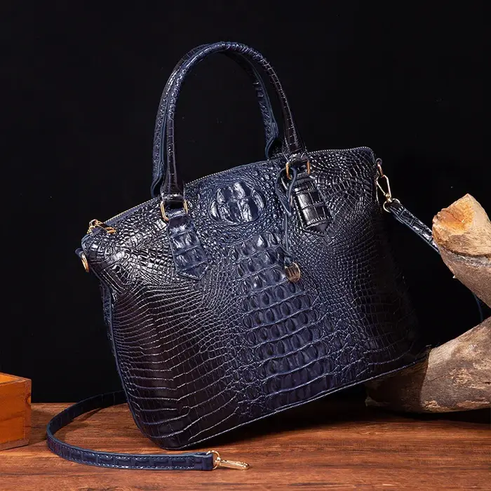 Sac à main vintage pour femme en cuir gaufré crocodile avec poignée supérieure et bandoulière